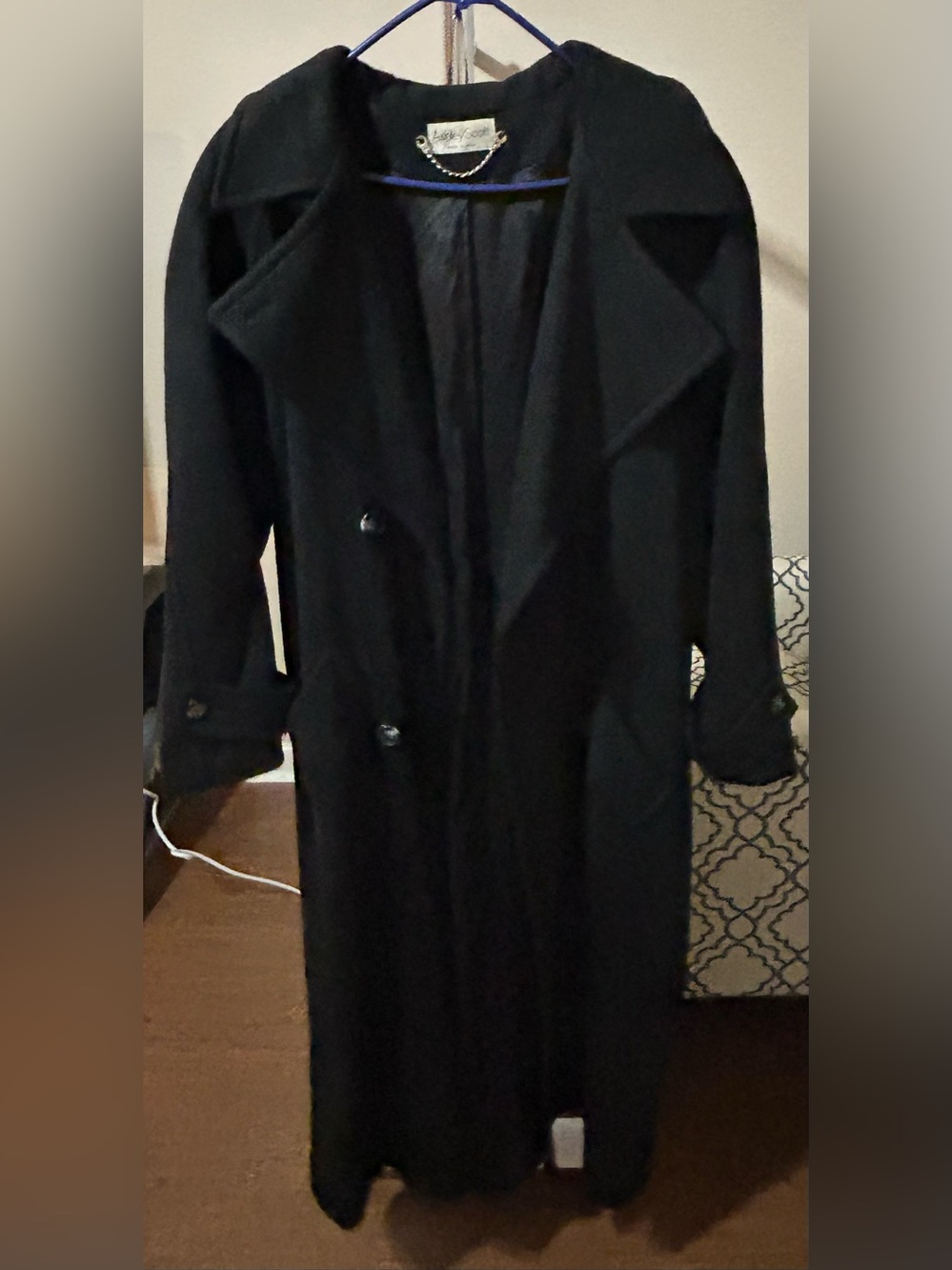 Vintage Women's Black Long 100 % Wool Trench Coat